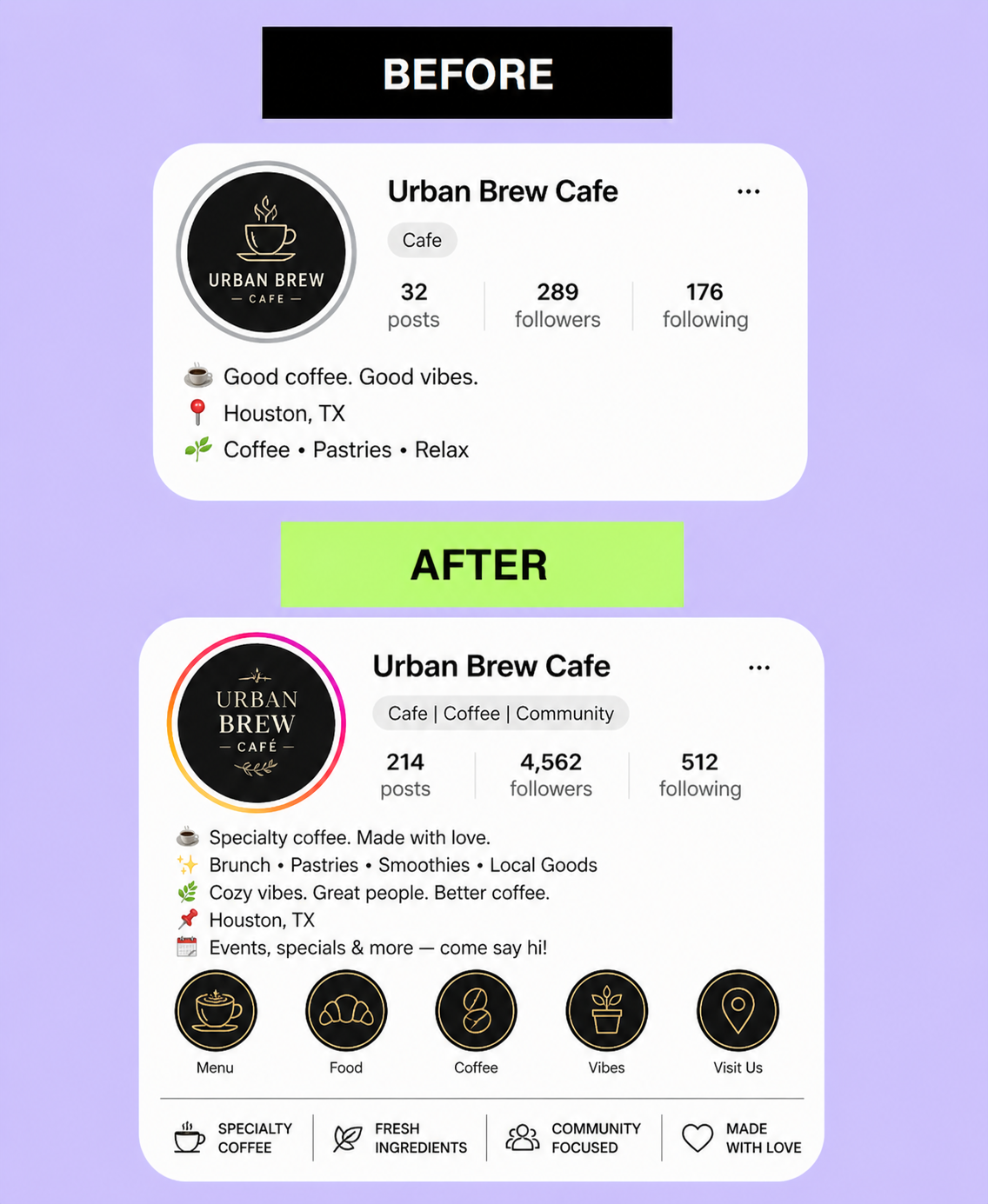 Urban Brew Cafe Instagram before and after