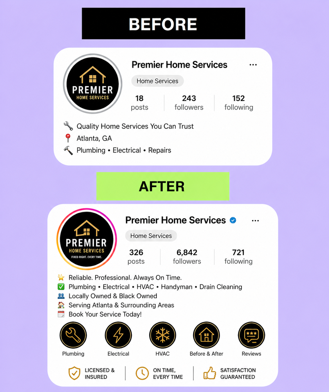 Premier Home Services Instagram before and after