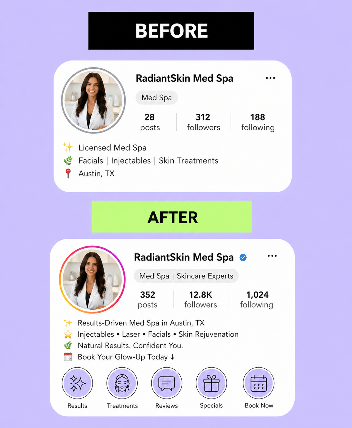 RadiantSkin Med Spa Instagram before and after